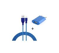 Pack Chargeur pour HUAWEI P smart Smartphone Micro-USB (Cable Tresse 3m Chargeur + Prise Secteur USB) Murale Android Universel (BLEU)