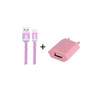 Pack Chargeur pour HUAWEI P20 LITE Smartphone Type C (Cable Noodle 1m Chargeur + Prise Secteur USB) Murale Android (ROSE PALE)