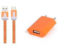 Pack Chargeur pour Sony Xperia Xa1 Ultra Smartphone Type C (Cable Noodle 1M Chargeur + Prise Secteur USB) Murale Android (Orange)