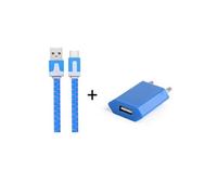 Pack Chargeur pour VIVO V11 Pro Smartphone Type C (Cable Noodle 1m Chargeur + Prise Secteur USB) Murale Android (BLEU)