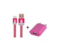 Pack Chargeur pour VIVO V11 Pro Smartphone Type C (Cable Noodle 1m Chargeur + Prise Secteur USB) Murale Android (ROSE BONBON)