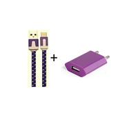 Pack Chargeur pour VIVO V11 Pro Smartphone Type C (Cable Noodle 1m Chargeur + Prise Secteur USB) Murale Android (VIOLET)