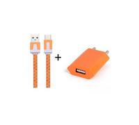 Pack Chargeur pour VIVO V11 Pro Smartphone Type C (Cable Noodle 1m Chargeur + Prise Secteur USB) Murale Android (ORANGE)