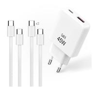 Pack Chargeur Rapide 45W GaN + 2 Câbles USB-C 1m Nylon - Double Port USB-C/A - Pour iPhone, Samsung, MacBook - Blanc Waytex