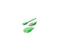Pack Chargeur Secteur 1 USB 1A + Câble USB vers Lightning - 1,7 mètres - Collection POP - Vert