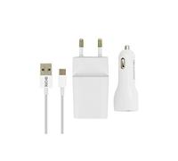 Pack chargeur secteur 2.1A + chargeur voiture 2.1A + câble USB type C 1m - Blanc