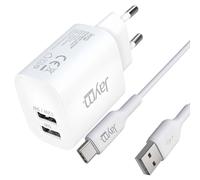 Pack Chargeur Secteur 2 USB-A 2.4A 12W avec Câble USB-A vers USB-C 2m Blanc