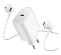 Pack Chargeur Secteur USB-C 20W et Écouteurs Filaires Jack 3.5mm Blanc