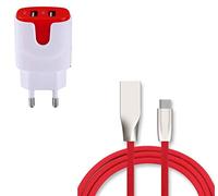 Pack Chargeur Type C pour Oppo Reno Z (Cable Fast Charge + Double Prise Secteur Couleur USB) Android (Rouge)