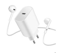 Pack Chargeur USB-C 20W + Écouteurs Filaires USB-C avec Télécommande Blanc