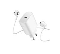Pack Chargeur USB-C 20W + Ecouteurs Filaires Jack 3.5mm avec Micro Blanc