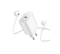 Pack Chargeur USB-C 20W + Écouteurs Filaires USB-C avec Télécommande Blanc