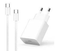 Pack Chargeur USB-C 25W Power Delivery + Câble USB-C 1m 60W Nylon Tressé Blanc, Charge Rapide Sécurisée, Bloc Secteur Slim Compatible iPhone Samsung Android
