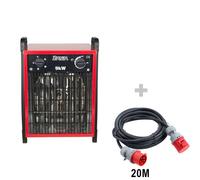 PACK Chauffage mobile électrique DANIA 9 kW + Rallonge 20 m 400 V - INELCO/HEATCOM - 88889400+3160105