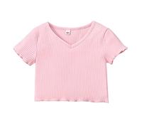 Pack Chemise Bébé Filles Printemps Été Solide Côtelé Manches Courtes Tshirt Vêtements Bébé Fille Tops (Rose, 5-6 ans)