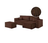 PACK - CLARISSE - Canapé d'angle convertible réversible avec pouf en velours côtelé - Marron