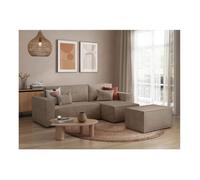 PACK - CLARISSE - Canapé d'angle convertible réversible avec pouf en velours côtelé - Taupe - L269 x P159 x H89cm - LOUNGITUDE
