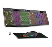 AD Advance - R Type, Ensemble Clavier Souris sans Fil Silencieux + Tapis Antidérapant, Rétroéclairé RGB, Souris LED Optique 1600 DPI, Kit Bureautique Rechargeable, pour PC, Mac & Ordinateur Portable