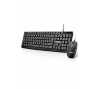 Pack clavier et souris avec câble. Câble de 1,3 m, connexion USB. Touches et boutons de la souris silencieuse. Souris avec lumière. Windows, Mac, PC, ordinateur portable, noir. 104 touches. Résistant