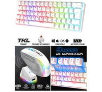 PACK Clavier Mécanique BLANC sans fil Bluetooth RGB USB RF 2,4GHz + Souris sans fil - ELITE M50 - 8000 DPI - 6 boutons