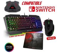 Pack Clavier Semi mécanique Pro-K5, Souris RGB et Tapis Pro pour Console Switch - Convertisseur Inclus