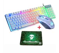 Pack clavier,souris et tapis de souris Gamer Clavier RGB touches semi-mécaniques/Souris Gamer ambidextre - QWERTY - Blanc