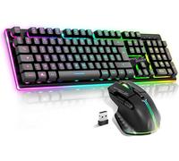 , Pack Clavier Souris Sans Fil Gamer Rechargeable Rgb, Structure Aluminium, Azerty Fr Rétroéclairé, Gaming Keyboard Semi Mécanique, Wireless Mouse 4800 Dpi, Ps4/Ps5, Pc, Xbox, Noir