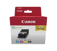 Canon CLI-551 C/M/Y/BK Multipack - Pack de 4 - 7 ml - noir, cyan, magenta, jaune - original - boîte de suspension - réservoir d'encre - pour PIXMA iP7250, iP8750, iX6850, MG5550, MG5650, MG6450...