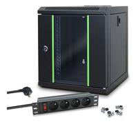 Pack Coffret Réseau 10 Pouces 6U, avec 1 multiprise 4 Prises Inclus, Mini Baie de Brassage Noir livrée montée