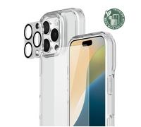 Pack combiné 3 en 1: Coque hybride invisible, à‰cran en verre trempé de qualité supérieure et Protecteur de lâ€™objectif de la caméra pour Apple iPhone 16 Pro Max, Transparente