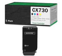 Pack combiné de cartouches de toner haute capacité CX730 (avec puce) compatible avec les imprimantes laser CS730de, CS735de, CX730de, CX735adse et CX737adzse. noir cyan magenta jaune,Black-Low Yield