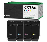 Pack combiné de cartouches de toner haute capacité CX730 (avec puce) compatible avec les imprimantes laser CS730de, CS735de, CX730de, CX735adse et CX737adzse. noir cyan magenta jaune,4Color-Low Yield