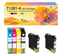 Pack combiné de Cartouches d'encre compatibles avec Les modèles pour Epson T1281 T1282 T1283 T1284 pour imprimantes à Jet d'encre Stylus S22 SX125 BX305F BX305FW SX420 SX430Ws 1 Combo Pack+2 BK