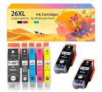 Pack combiné de Cartouches d'encre compatibles avec pour Epson 26XL T2621 T2631 T2632 T2633 T2634 pour imprimante à Jet d'encre Expression XP510 520 600 605 700 800 1 Combo Pack+2 BK