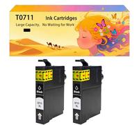 Pack combiné de Cartouches d'encre compatibles pour Epson T0711 T0712 T0713 T0714 pour imprimantes DX8400 SX215 SX400 SX515W SX600FW SX100 BX300F SX200 218 DX7450 8450 SX115 415 2*Black