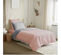 Pack complet 4 pièces Rose/Gris réversible housse de couette pour lit 90 x 190 cm