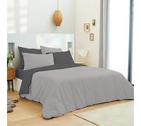 Pack complet 6 pièces Bicolore réversible housse de couette 260 x 240 cm lit 180 x 200 cm "King size" 100% coton / 57 fils/cm² (Gris / Anthracite, Pack complet 6 pièces Bicolore lit 180 x 200 cm)