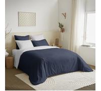 Pack complet 6 pièces marine/blanc housse de couette pour lit 160 x 200 cm 100% coton / 57 fils/cm² Blanc