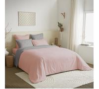Pack complet 6 pièces Rose/Gris réversible housse de couette pour lit 140 x 190 cm