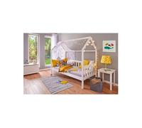 SARRY - Pack Complet avec Lit Cabane à Barrières 90x200cm Pin Massif -