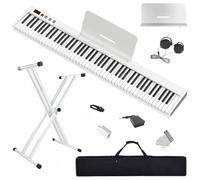 【Pack complet avec support】 Longeye Piano Numérique 88 Touches Clavier Électrique Semi-Lesté Compact et Portable pour Débutants, Sac de Transport, Pupitre, Pédale de Sustain,Blanc(slim-88)