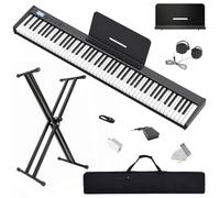 【Pack complet avec support】Longeye Piano Numérique 88 Touches Clavier Électrique Semi-Lesté Compact et Portable pour Débutants, Sac de Transport, Pupitre, Pédale de Sustain,Noir (Slim-88)