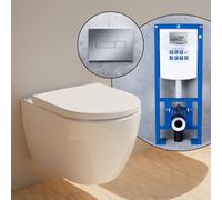 Pack complet bâti-support neeos VWTB autoportant avec WC suspendu evineo ineo3 et plaque de déclenchement neeos FP15, BE0950WH+90724K+16601CR,