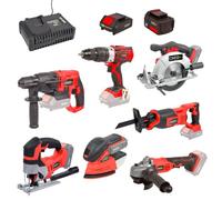 Pack complet Bricolage Easy Full : Perceuse/Perfo/Meuleuse/Scie sauteuse/circulaire/sabre/ponceuse/batteries 4Ah/2Ah