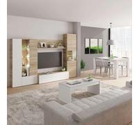 Pack complet de meubles de salon avec LED couleur canadienne et blanc moderne (meuble + table basse + table à manger)