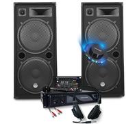 Pack complet de Sonorisation 3000W d'Amplification + Enceintes 2x2000W, Table de Mixage USB Bluetooth, Casque DJ, Câbles, Micro