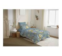 Pack complet housse de couette réversible ""Vanessa"" 4 pièces pour lit 90 x 190 Bergame Turquoise - -