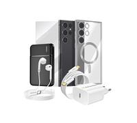 Pack Complet pour Galaxy S23 Ultra Coque, Film, Chargeur, Batterie externe, Ecouteurs (6 pièces) Argent