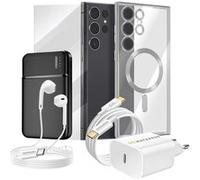Pack Complet pour Galaxy S23 Ultra Coque, Film, Chargeur, Batterie externe, Ecouteurs (6 pièces) Argent