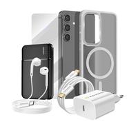 Pack Complet pour Galaxy S24 Coque, Verre, Chargeur, Batterie Externe, Ecouteurs (6 pièces) Gris